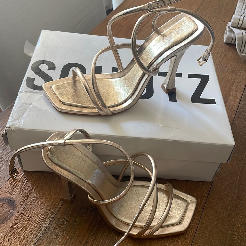 Schutz Gold Strappy Heels